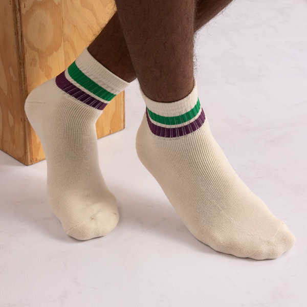alternate view Mens Quarter Socks 5 Pack - Natural / StripeALT1