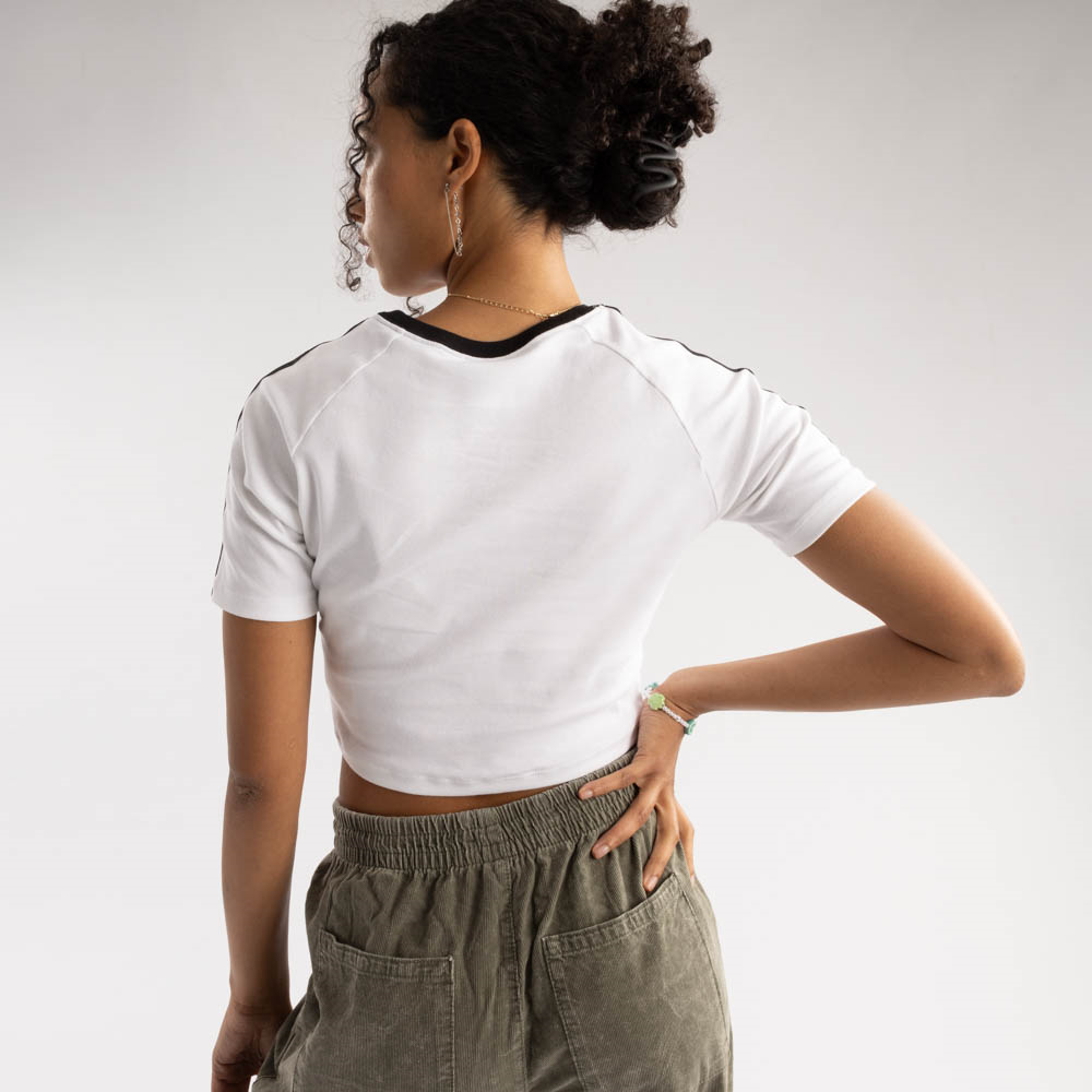 Womens adidas 3-Stripes Baby Tee - White | Journeys