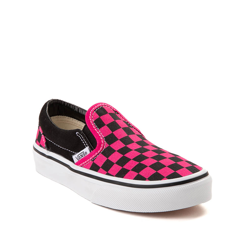 Vans Slip-On Checkerboard Skate Shoe - Little Kid - Black / Pink | Journeys