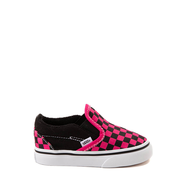 Vans Slip-On Checkerboard Skate Shoe - Baby / Toddler Black Pink