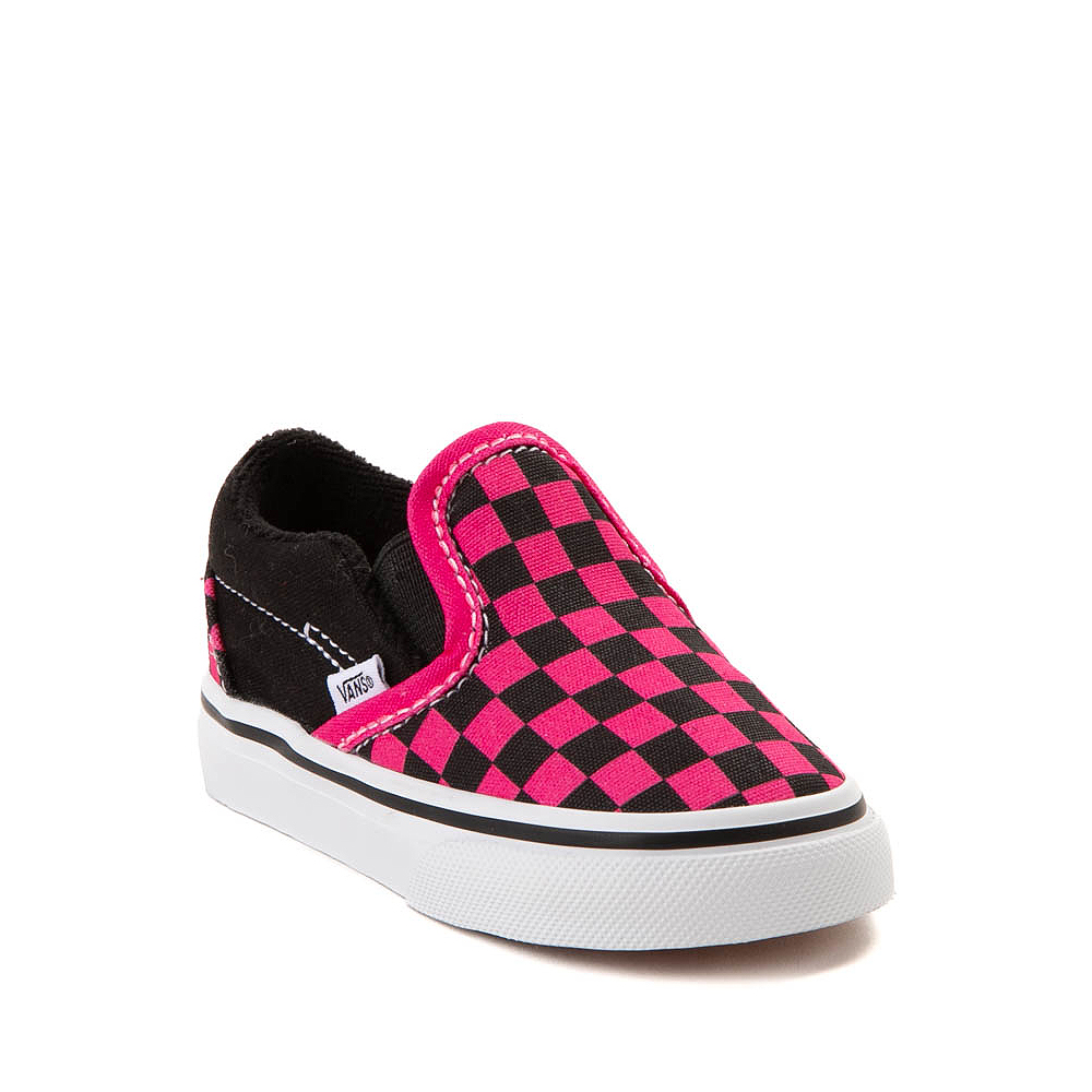 Vans Slip-On Checkerboard Skate Shoe - Baby / Toddler - Black / Pink ...