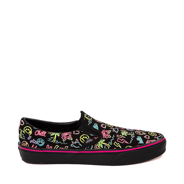 Vans Slip On Glow Skate Shoe Black Neon Lights Journeys