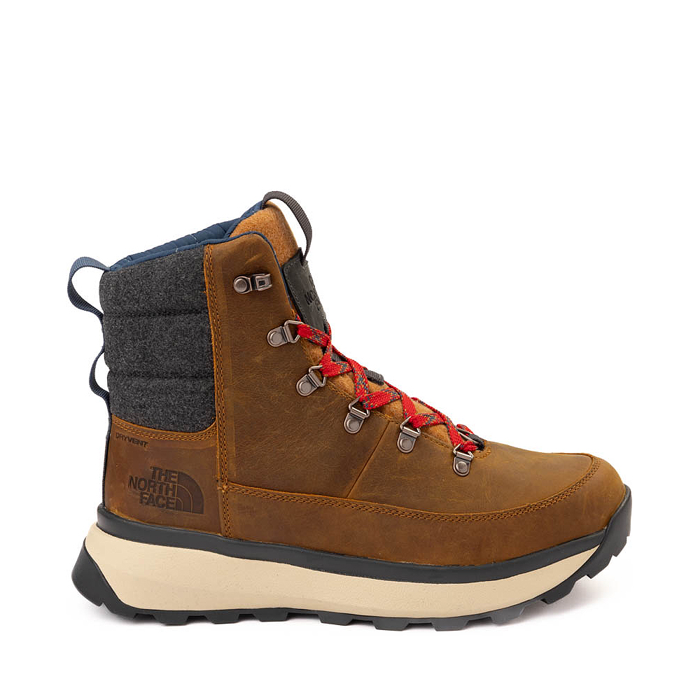 Mens The North Face Bergen Leather Waterproof Boot Timber Tan TNF Red