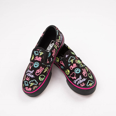 Vans Slip-On Glow Skate Shoe - Little Kid - Black / Neon Lights