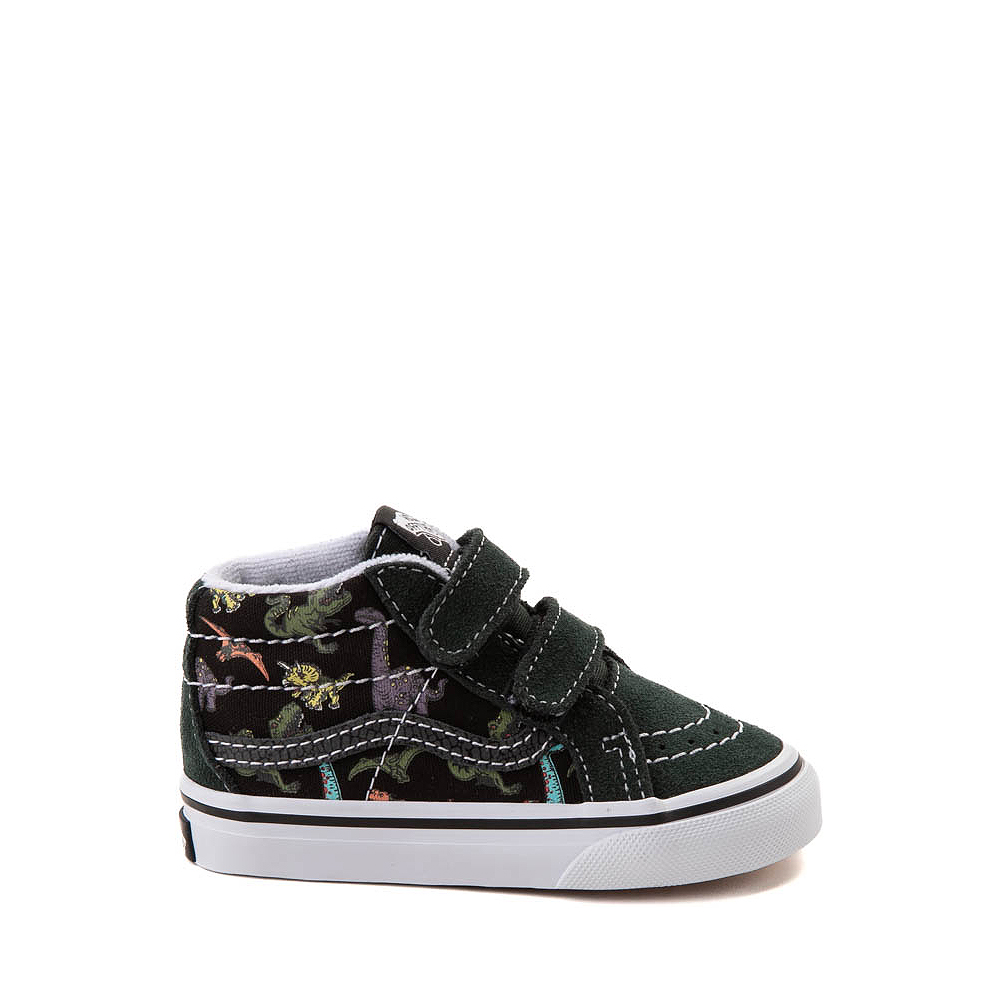 Vans Sk8 Mid Reissue V Glow Skate Shoe Baby Toddler Black Dinosaur Print Journeys