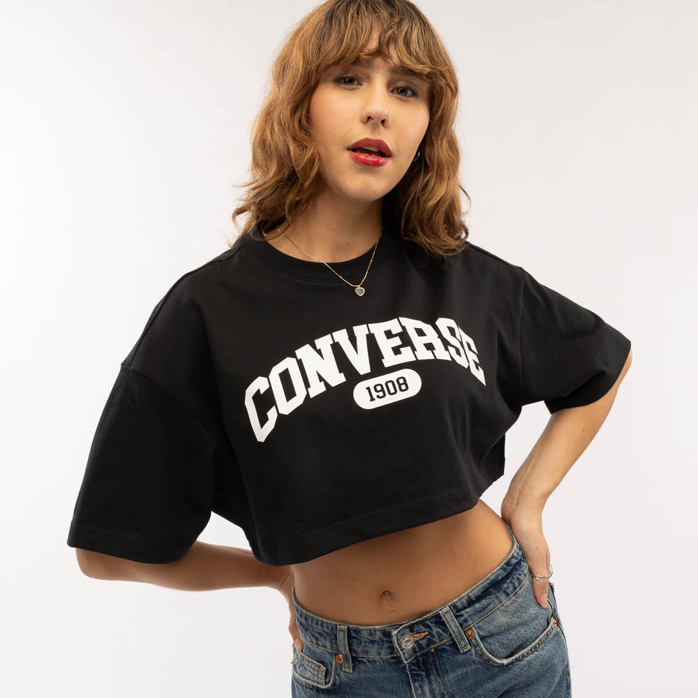 Womens Converse Sporty Logo Cropped Tee Black Journeys