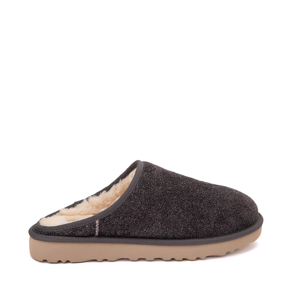 Mens UGG Classic Slip On Shaggy Suede Slipper Dark Grey Journeys