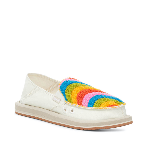 alternate view Womens Sanuk Donna Rainbow Slip-On Casual Shoe - White / MulticolorALT5