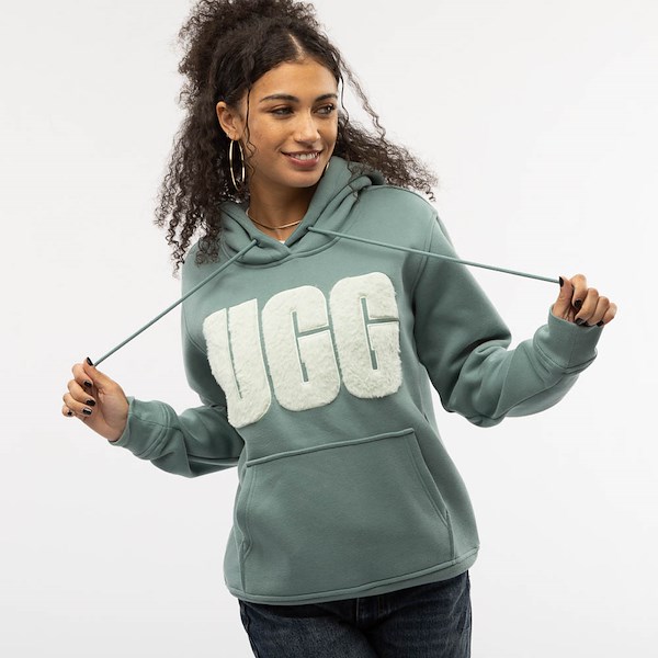 Womens UGG® Rey Fuzzy Hoodie - Deep Ice