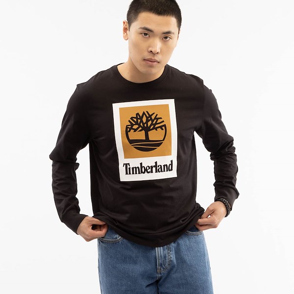 Mens Timberland Stack Logo Colored Long Sleeve Tee - Black