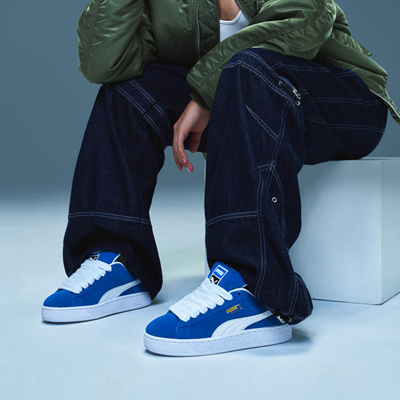 Blue and white puma suede on sale