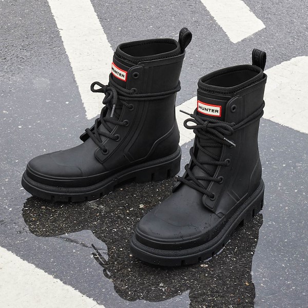 Womens Hunter Diana Lace Up Rain Boot Black Journeys