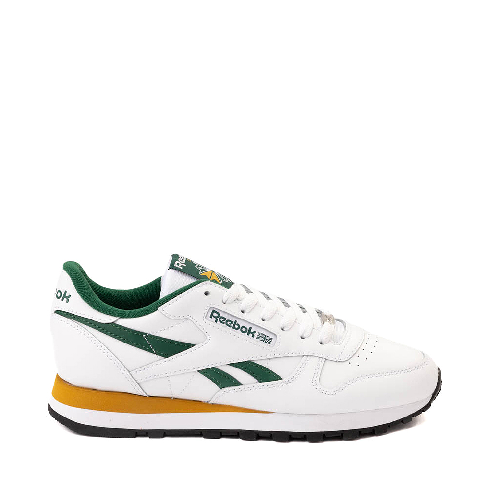 Mens Reebok Classic Leather Athletic Shoe - White / Dark Green / Retro Gold