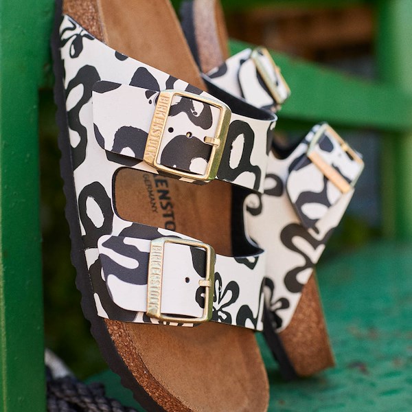 alternate view Womens Birkenstock Arizona Bloom Slide Sandal - Black / WhiteHERO