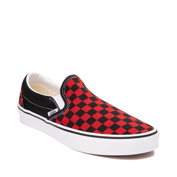 Red and black vans slip ons on sale