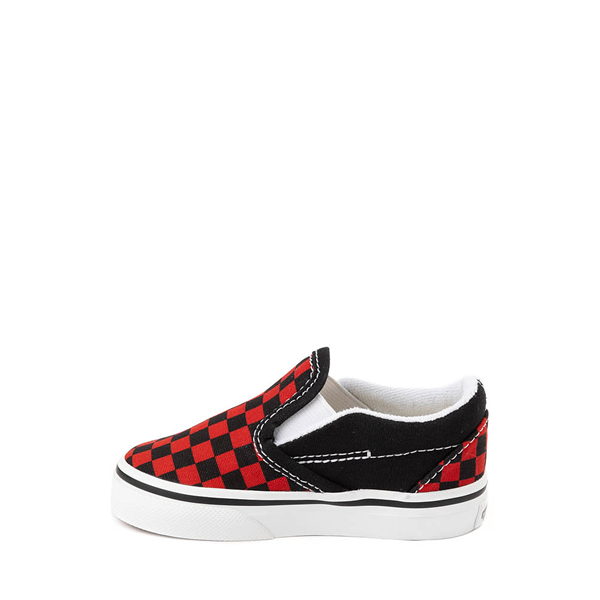 alternate view Vans Slip-On Checkerboard Skate Shoe - Baby / Toddler - Black / RedALT1