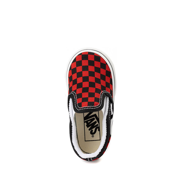 alternate view Vans Slip-On Checkerboard Skate Shoe - Baby / Toddler - Black / RedALT2