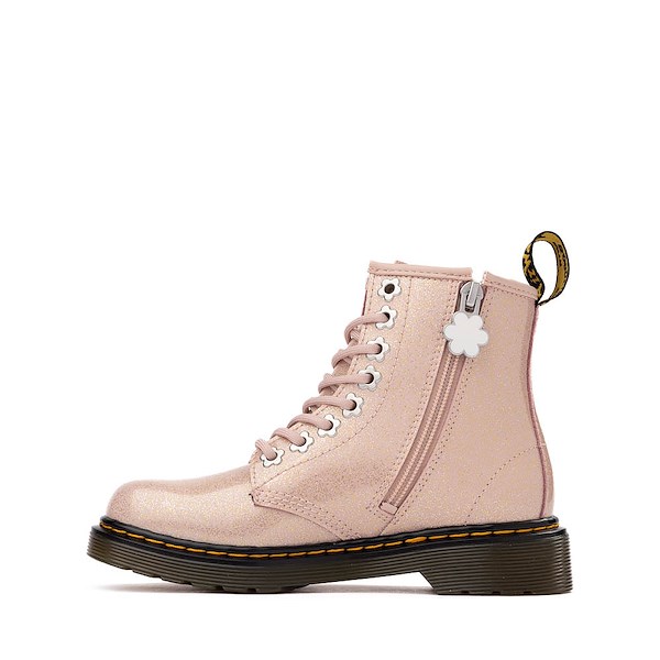 alternate view Dr. Martens 1460 8-Eye Glitter Boot - Little Kid / Big Kid - Powder Pink NebulaALT1