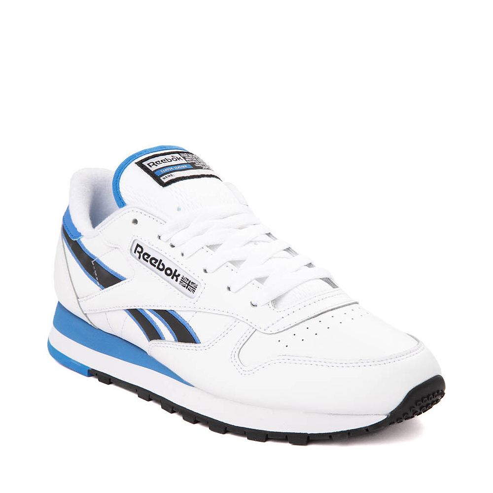 Mens Reebok Classic Leather Athletic Shoe - White / Kinetic Blue ...