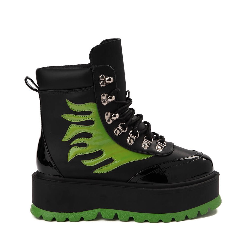Womens KOI Footwear Cha Cha Cha Platform Flame Boot - Black / Green