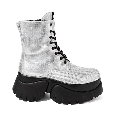 Womens KOI Footwear Astro Star & Moon Platform Boot - Black / Silver