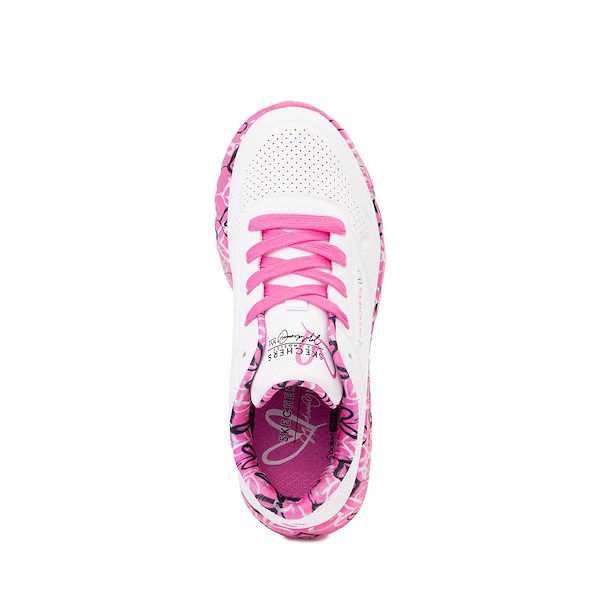 alternate view Skechers Street™ x JGoldcrown: Uno Lite: Lovely Luv Sneaker - Little Kid / Big Kid - White / Hot PinkALT2
