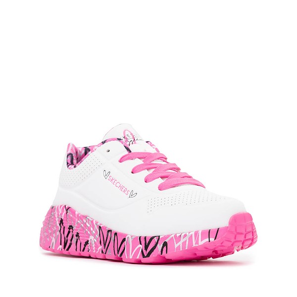 alternate view Skechers Street™ x JGoldcrown: Uno Lite: Lovely Luv Sneaker - Little Kid / Big Kid - White / Hot PinkALT5