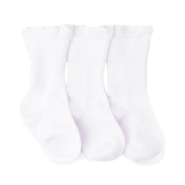 alternate view Turn Cuff Lettuce Welt Quarter Socks 3 Pack - Baby - WhiteALT1