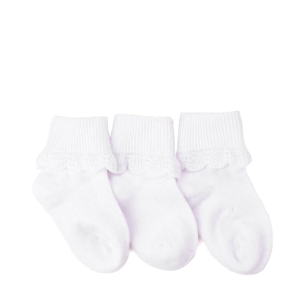Turn Cuff Lettuce Welt Quarter Socks 3 Pack - Baby - White