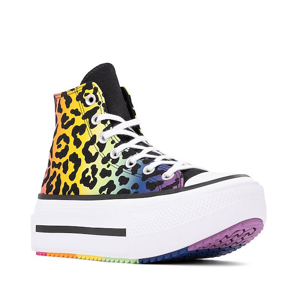 alternate view Converse Pride Chuck Taylor All Star Lift Double Stack High-Top Sneaker - Black / Rainbow LeopardALT5