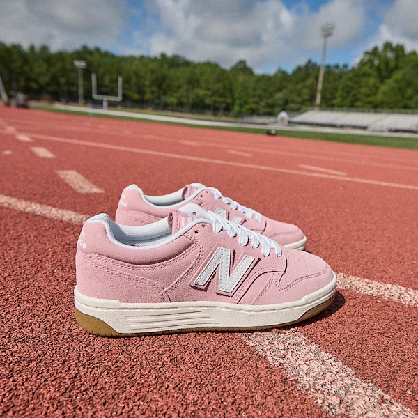 alternate view New Balance 480 Athletic Shoe - Little Kid - White / Pink TaffyHERO