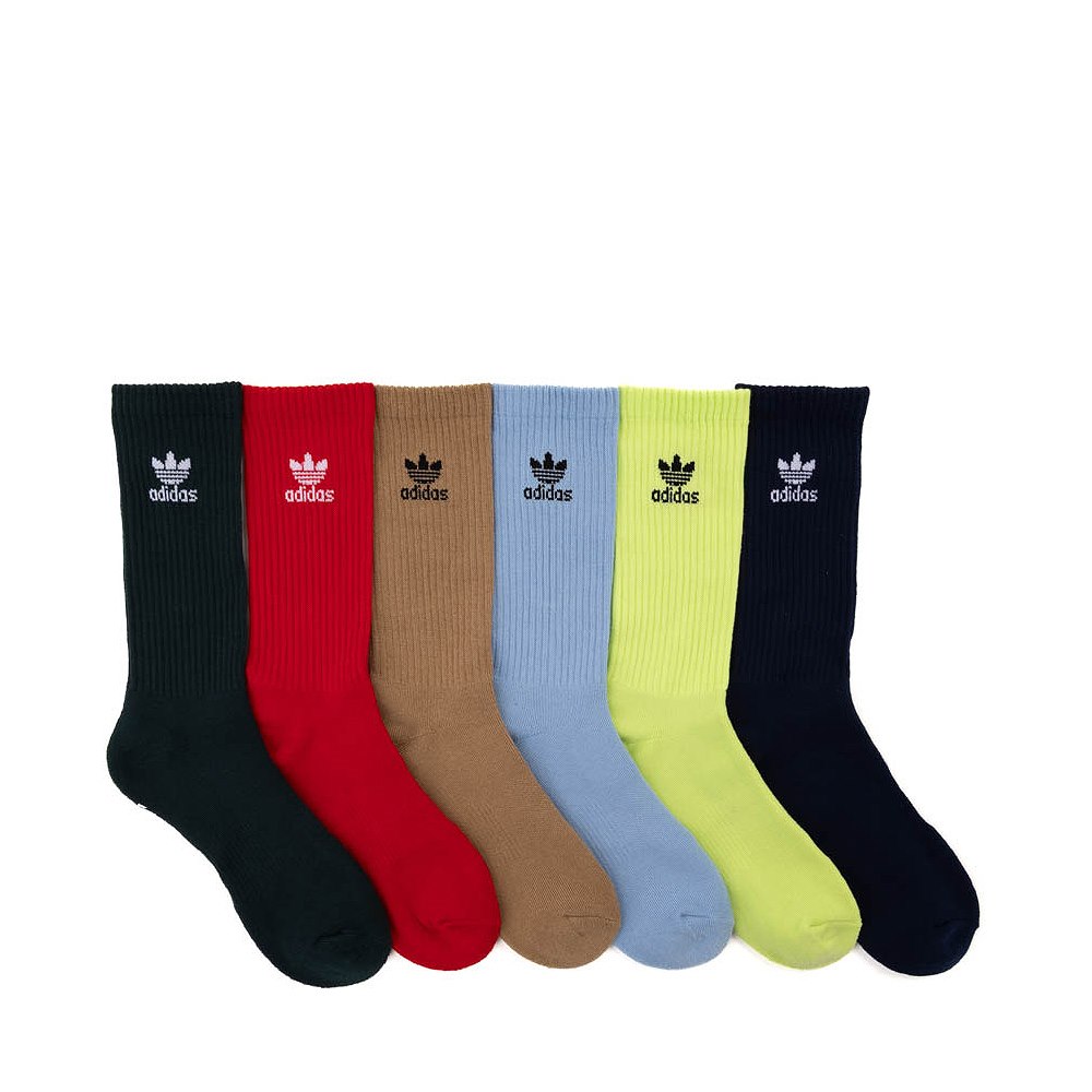 Mens adidas Trefoil Crew Socks 6 Pack - Ash Blue / Scarlet / Aurora Ivy