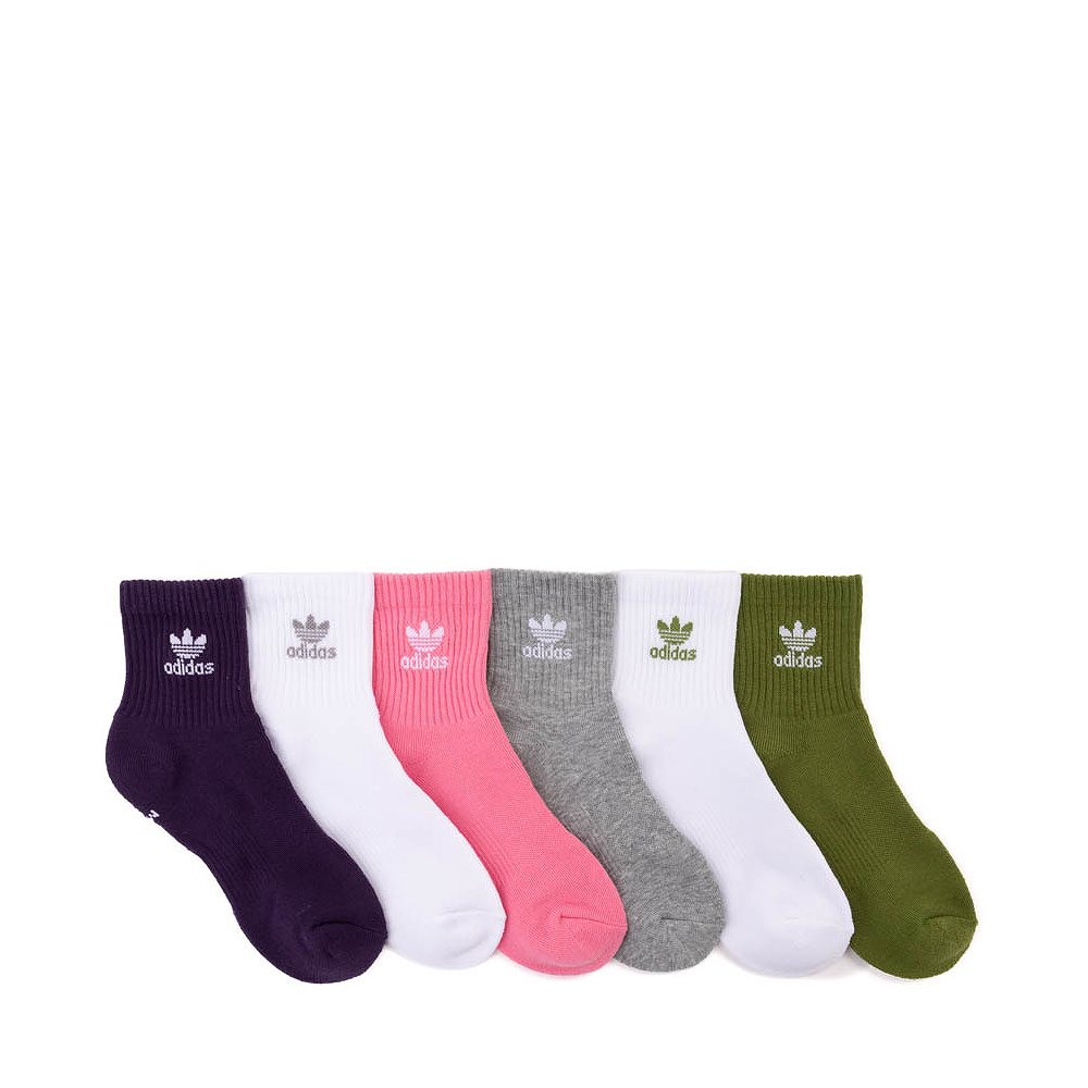 adidas Trefoil Quarter Socks 6 Pack - Semi Pink Glow / Tech Olive / Aurora Plum
