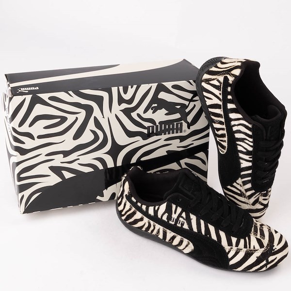 Womens PUMA Speedcat Zebra Athletic Shoe - Warm White / PUMA Black