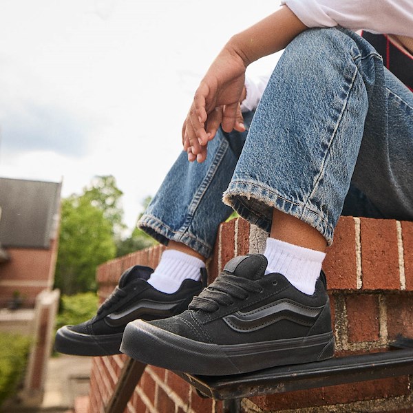alternate view Vans Knu Skool Skate Shoe - Big Kid - Black MonochromeALT1C