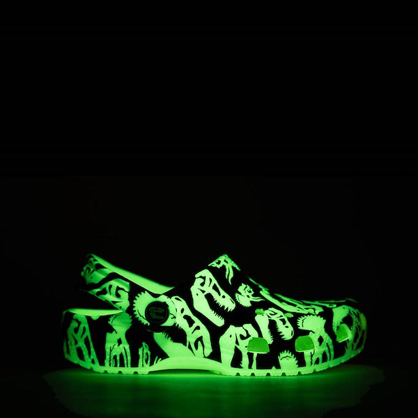 alternate view Crocs Classic Glow-In-The-Dark Dino Clog - Little Kid / Big Kid - Black / Glow GreenALT1