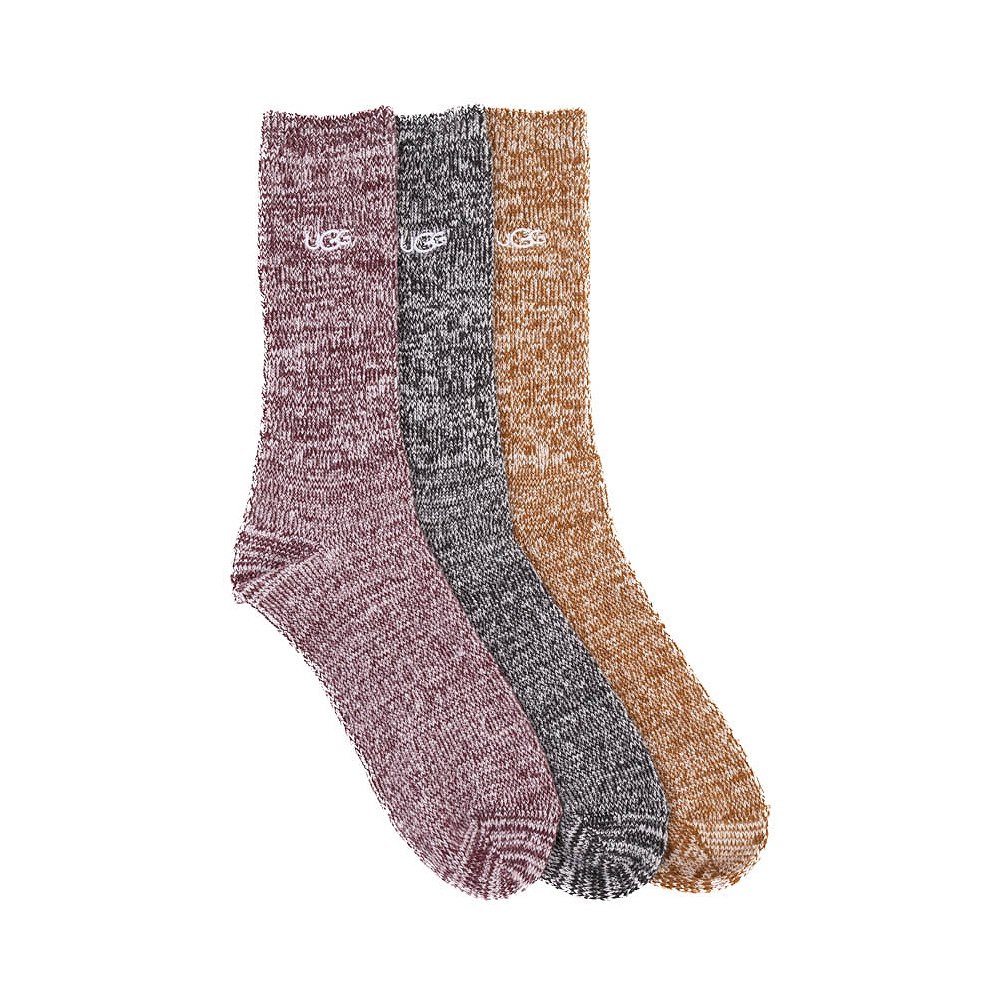 Mens UGG&reg; Trey Rib Knit Cozy Crew Socks 3 Pack - Black / Wild Grape / Deco