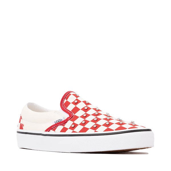 alternate view Vans Classic Slip-On Rhinestone Checkerboard Skate Shoe - Red / WhiteALT5