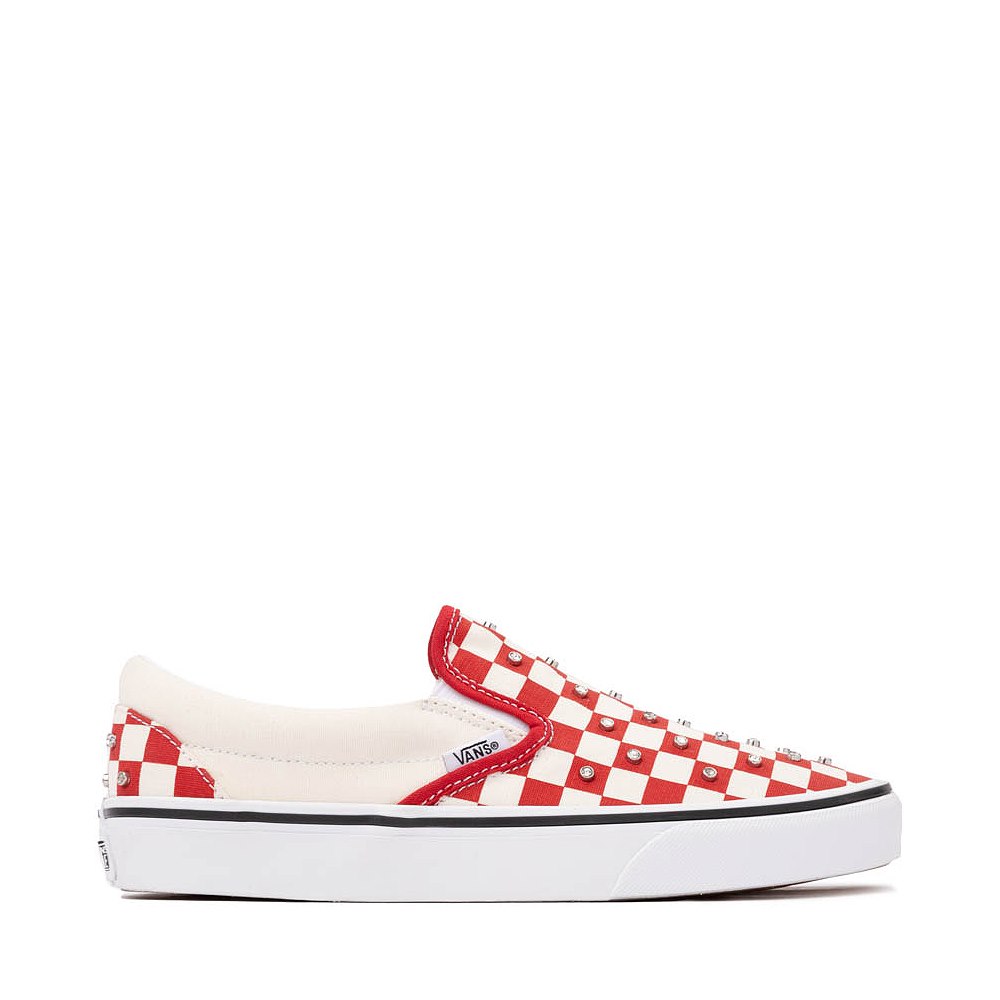 Vans Classic Slip-On Rhinestone Checkerboard Skate Shoe - Red / White
