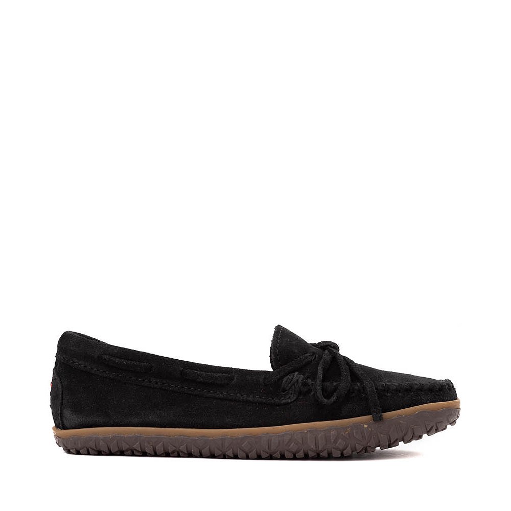 Womens Minnetonka Tie Tread Moccasin - Black