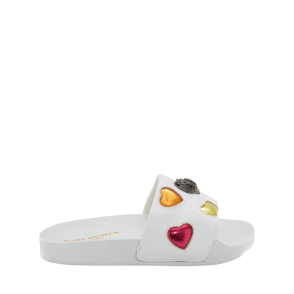 Kurt Geiger Mini Meena Eagle Slide Sandal - Little Kid / Big Kid - White / Hearts