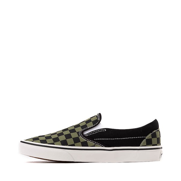 alternate view Vans Slip-On Checkerboard Skate Shoe - Black / Loden GreenALT1