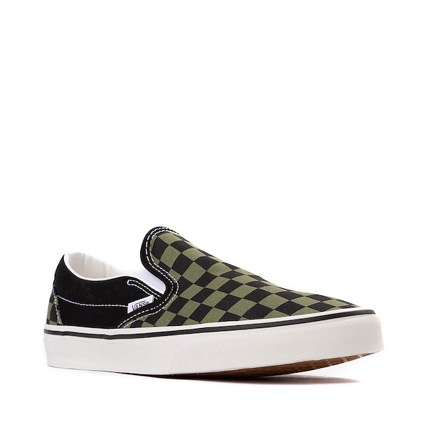 alternate view Vans Slip-On Checkerboard Skate Shoe - Black / Loden GreenALT5