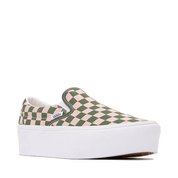 alternate view Vans Classic Slip-On Stackform Checkerboard Skate Shoe - Sepia Rose / Pine ForestALT5