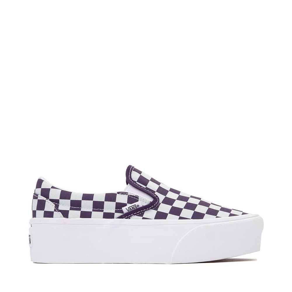 Vans Classic Slip-On Stackform Checkerboard Skate Shoe - Gothic Grape / Blue Mist