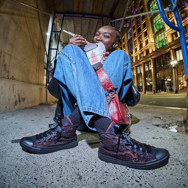 alternate view Converse Chuck Taylor All Star High-Top Dressed Up Lace Overlay Sneaker - Black / Park RedALT1B