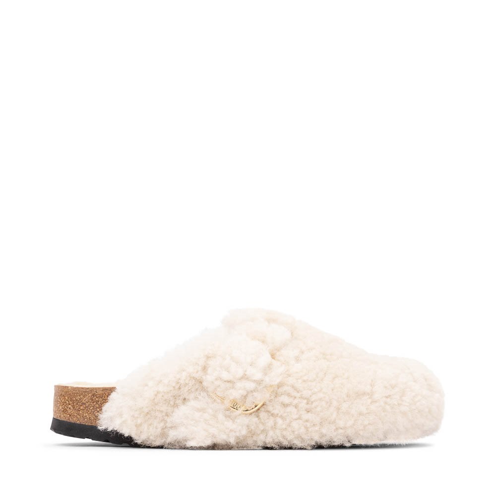 Womens Birkenstock Boston Big Buckle Shearling Clog - Eggshell