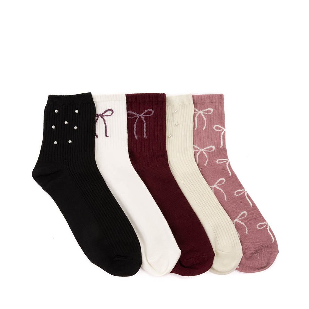 Womens Pearls And Bows Quarter Socks 5 Pack - Multicolor