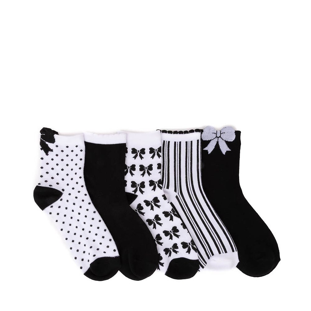 Womens Bow Tab Scallop Quarter Socks 5 Pack - Multicolor