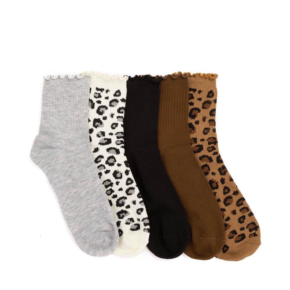 Womens Animal Print Lettuce Top Quarter Socks 5 Pack - Multicolor